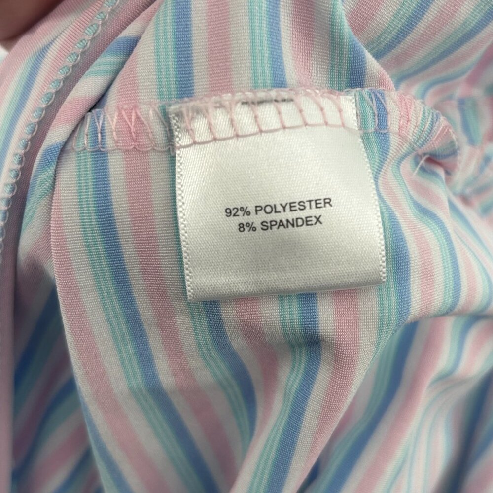 Peter Millar Mens Blue/Pink Striped Logo Summer Comfort SS Performance Polo XL - Picture 8 of 9